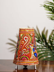 The India Craft House Andhra Multicoloured Painted Leather Table Lamp Shade - Peacock Motif