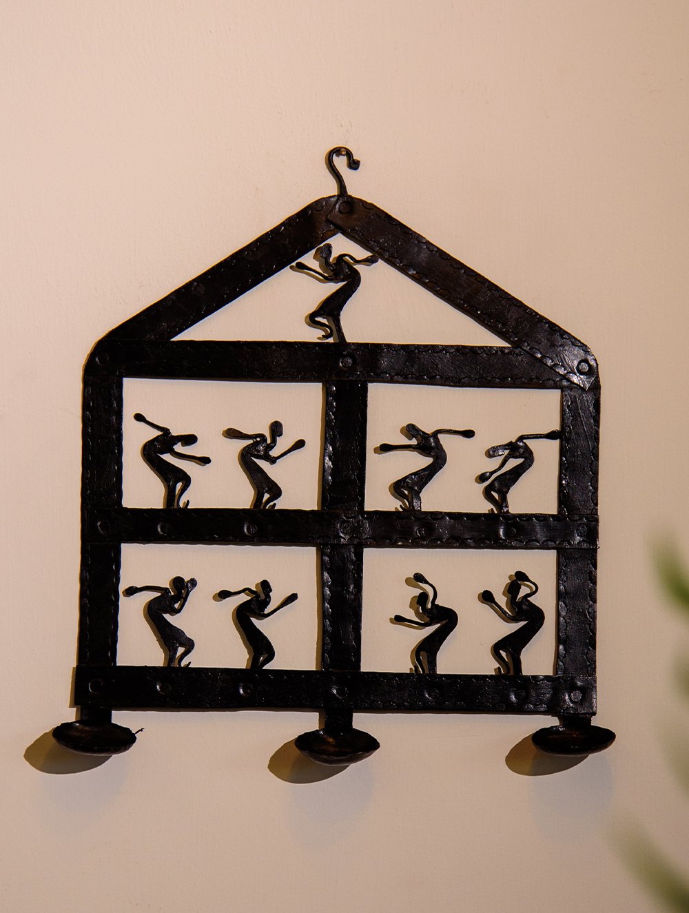 The India Craft House Bastar Tribal Dancing Women Candle Holder Wall Hanging