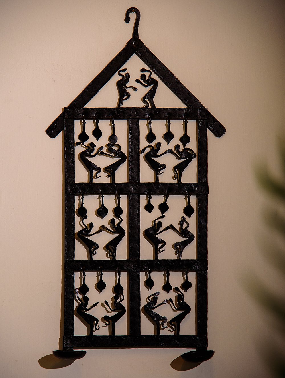 The India Craft House Bastar Tribal Dancing Women Diya Holder - Medium