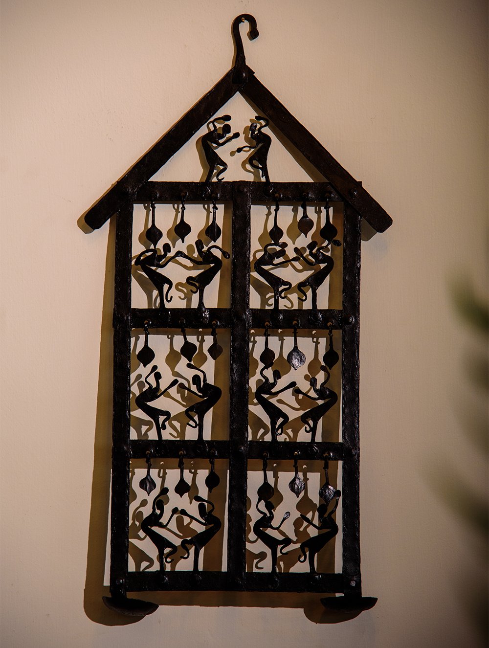 The India Craft House Bastar Tribal Dancing Women Diya Holder - Medium