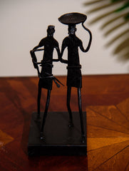 The India Craft House Bastar Tribal Two Men Candle Holder