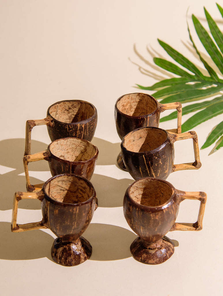 The India Craft House Coconut Shell Wooden Tea Cups (Set of 6)
