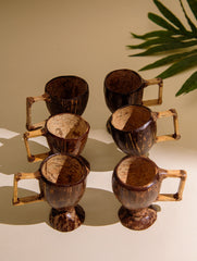 The India Craft House Coconut Shell Wooden Tea Cups (Set of 6)