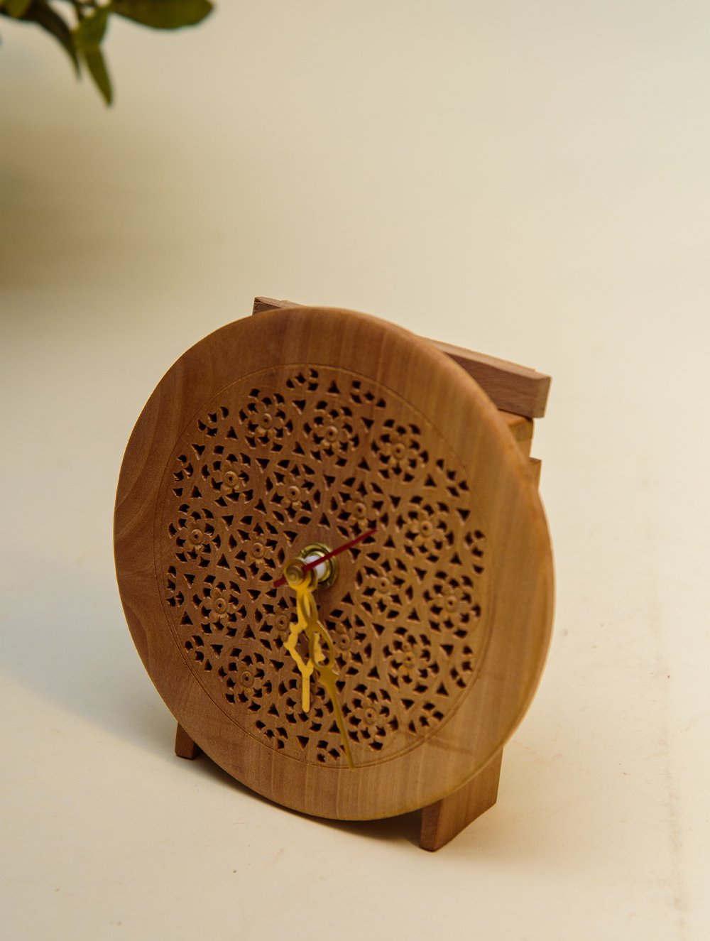 Load image into Gallery viewer, The India Craft House Intricate, Wooden Jaali Round Desk Clock