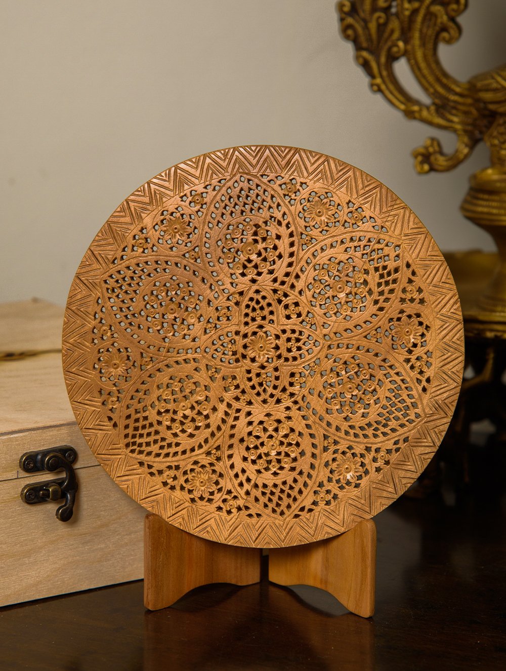 Load image into Gallery viewer, The India Craft House Wooden Jaali Decorative Plate - Lotus