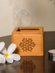 The India Craft House Wooden Jaali Tealight Cover- Square