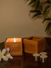 The India Craft House Wooden Jaali Tealight Covers - (Set of 2)