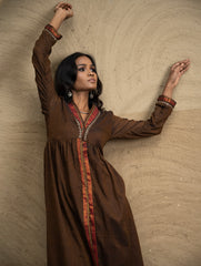 Traditional Elegance. Hand Embroidered Ilkal & Zardozi Ethnic Kurta / Dress - Brown Statement