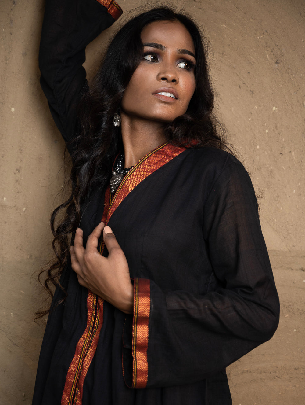 Traditional Elegance. Hand Embroidered Ilkal & Zardozi Ethnic Kurta / Dress - Regal Black