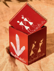Warli Art Decorative Utility Box - Maroon