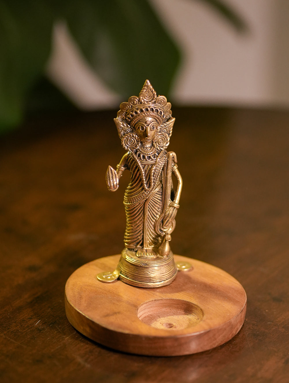 Load image into Gallery viewer, Wood &amp; Dhokra Craft Tealight Holders - Saraswati
