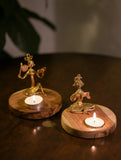 Wood & Dhokra Craft Tealight Holders (Set of 2) - Women & Books