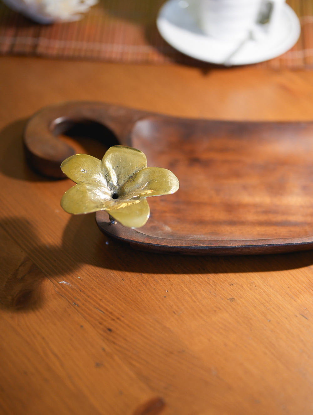 Wood & Dhokra Craft Tray / Cheese Board With Dhokra Flower - Abstract