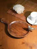 Wood & Dhokra Craft Tray / Cheese Board with Dhokra Bird - Round
