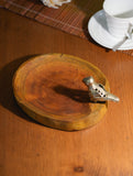 Wood & Dhokra Craft Tray / Cheese Board with Dhokra Bird , Round
