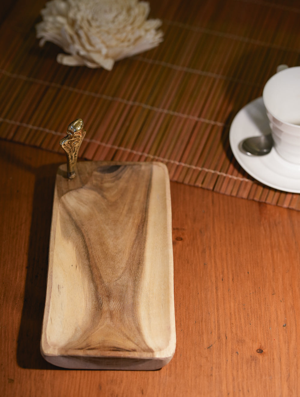 Wood & Dhokra Craft Tray / Cheese Platter with Dhokra Man - Rectangular