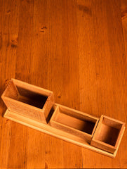 Wooden Jaali Desk Set - Pen Stand Square, Tray & Card Holder & Pin / Key Holder (Set of 4)