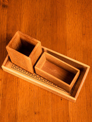 Wooden Jaali Desk Set - Pen Stand, Tray & Card Holder (Set of 3)