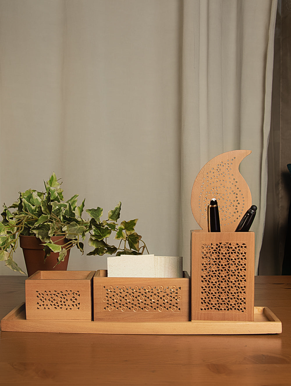 Wooden Jaali Desk Set (4 pc Set)
