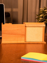 Wooden Jaali Elephant Stationery Stand & Clock