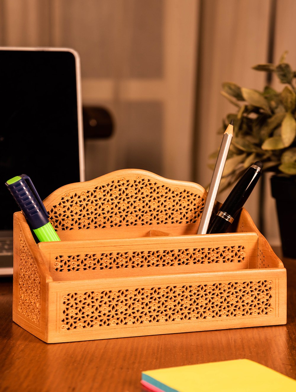 Wooden Jaali Stationery / Paper Holder