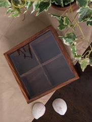 Wooden Multi-Utility Spice Box - Square (4 Sections)