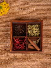 Wooden Multi-Utility Spice Box - Square (4 Sections)
