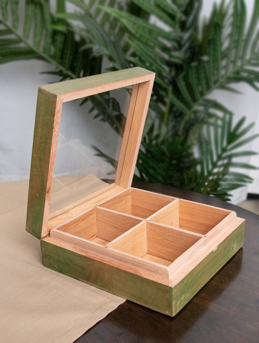 Wooden Multi-Utility Spice Box - Square (4 Sections)