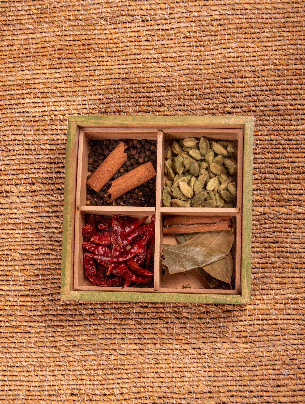 Wooden Multi-Utility Spice Box - Square (4 Sections)