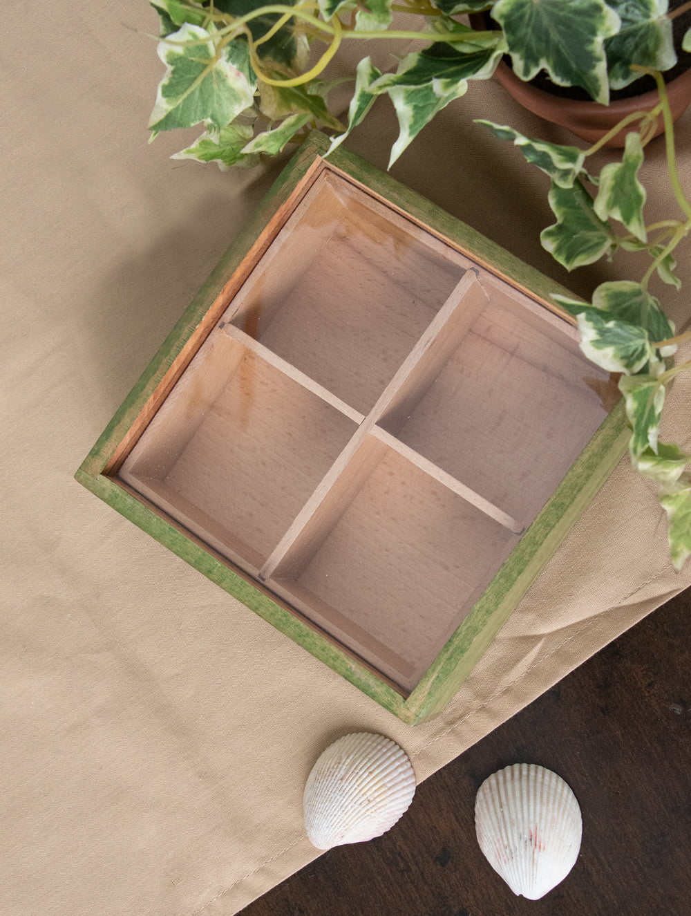 Wooden Multi-Utility Spice Box - Square (4 Sections)