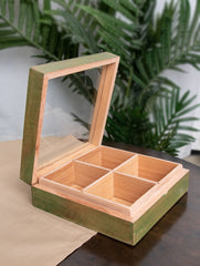 Wooden Multi-Utility Spice Box - Square (4 Sections)