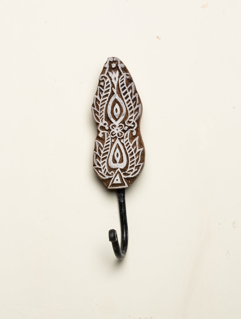 Wooden Engraved Wall Hook - Floral Motif - The India Craft House