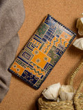 Embossed Leather Wallet - Blue Abstract