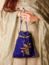 Load image into Gallery viewer, Zardozi and Resham Embroidered Evening Potli Bag - Blue Peacock