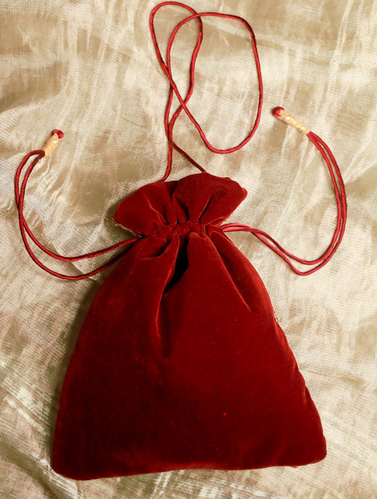 Zardozi and Resham Embroidered Evening Potli Bag - Maroon Ornate