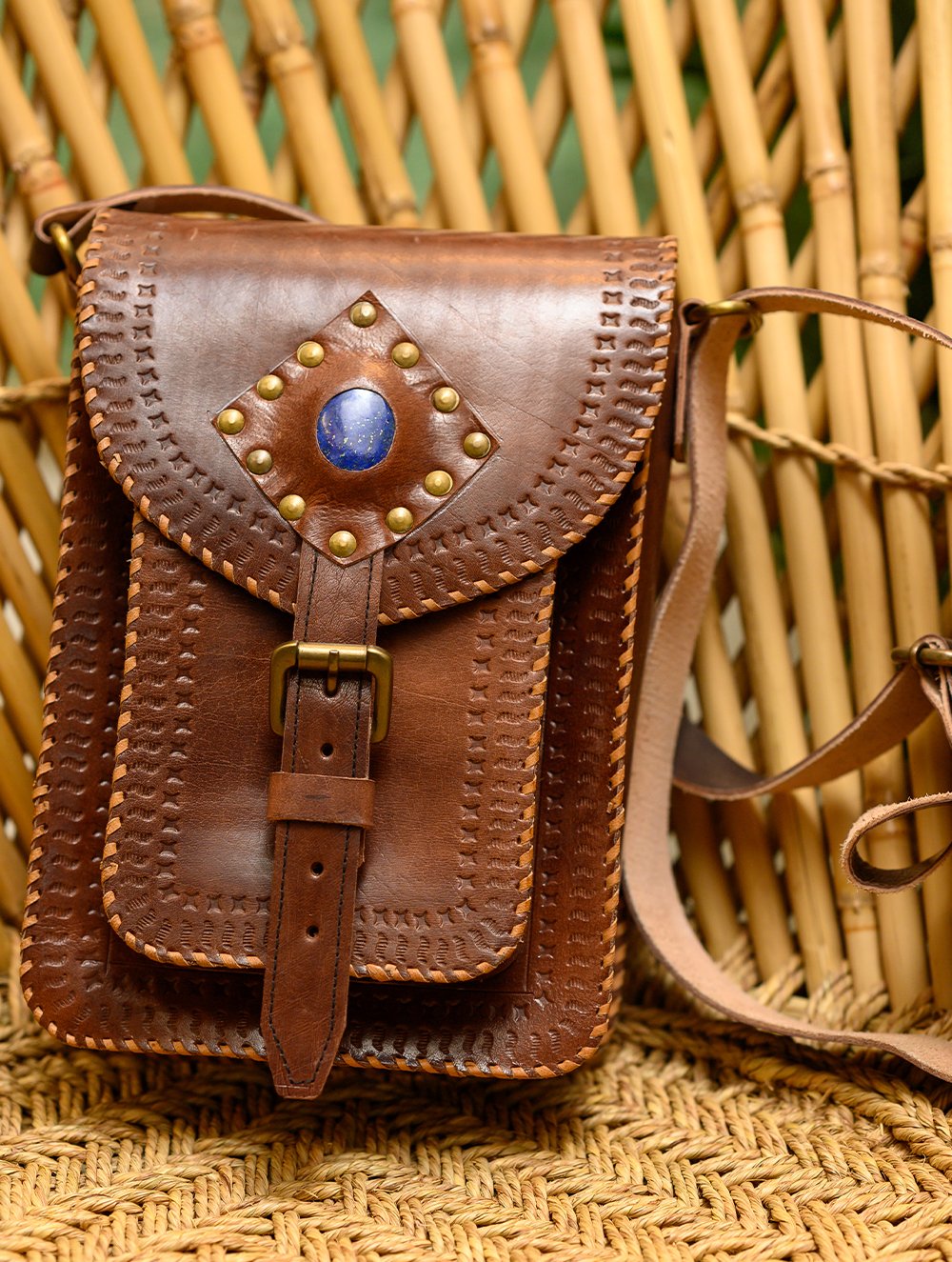 Handcrafted Leather Cross Body Bag With Hand Stitch Detail