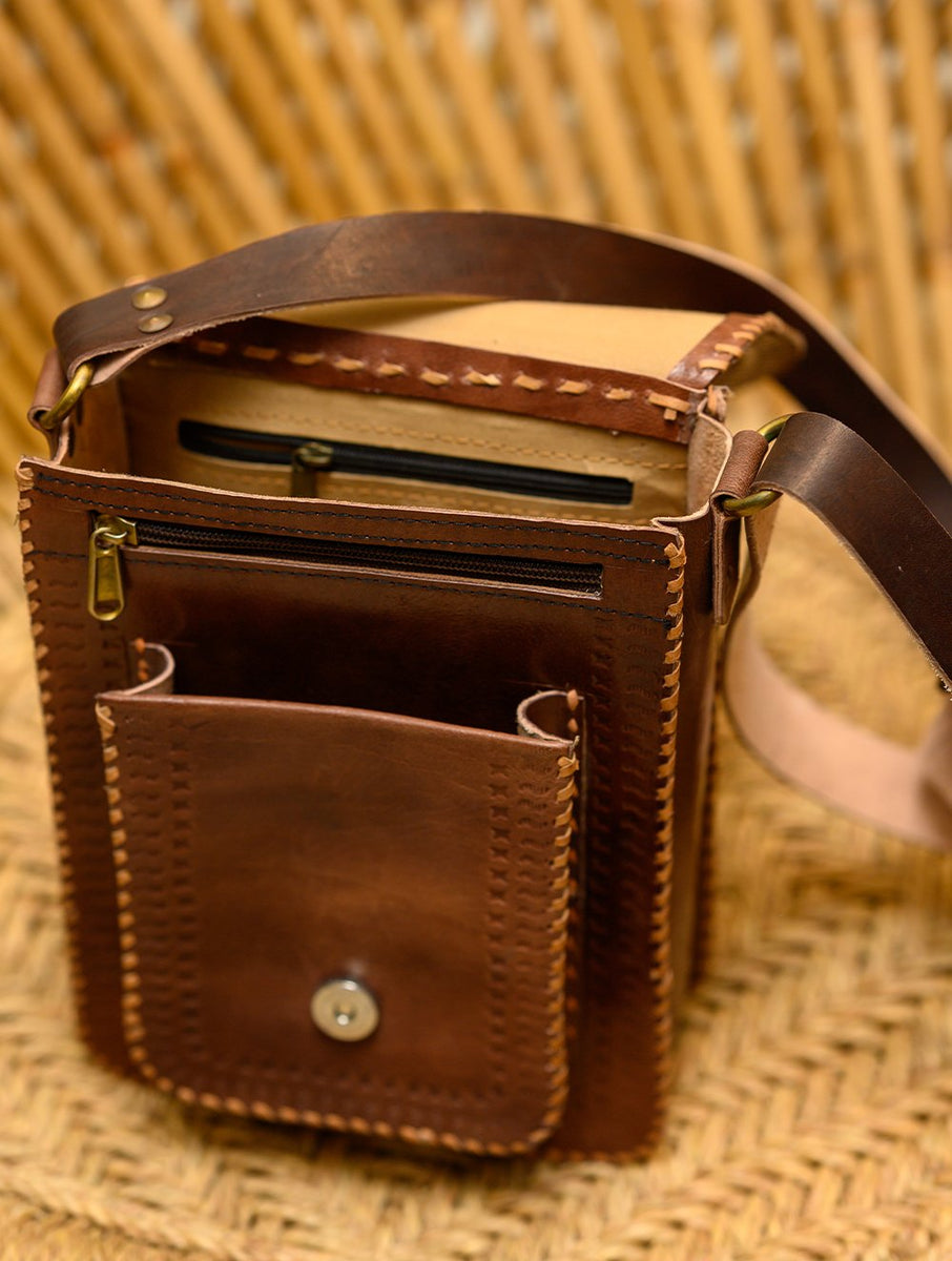 Handmade Leather Crossbody Day Bag With Zipper — Stitch & Rivet