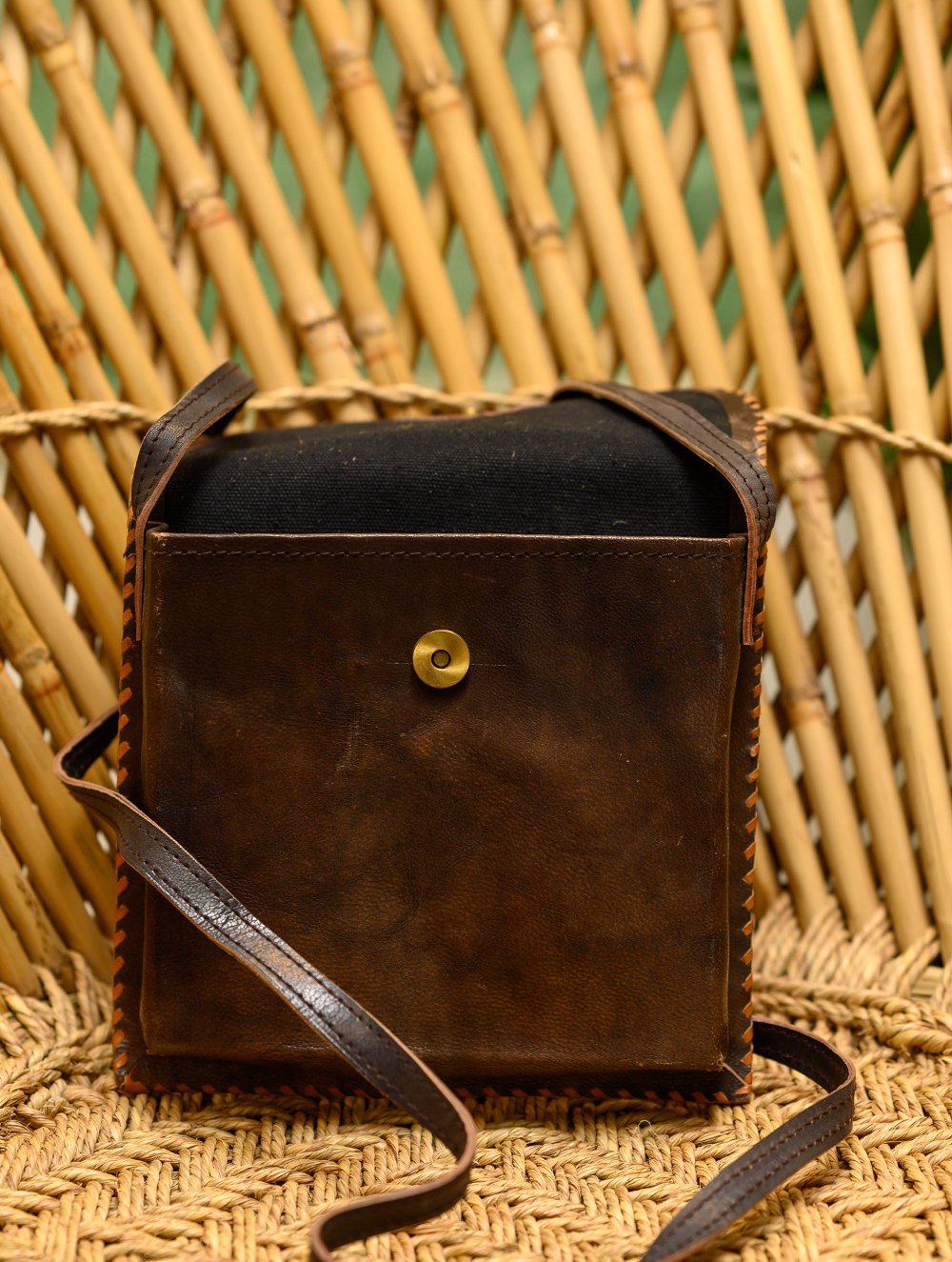 Handcrafted Leather Cross Body Bag With Hand Stitch Detail