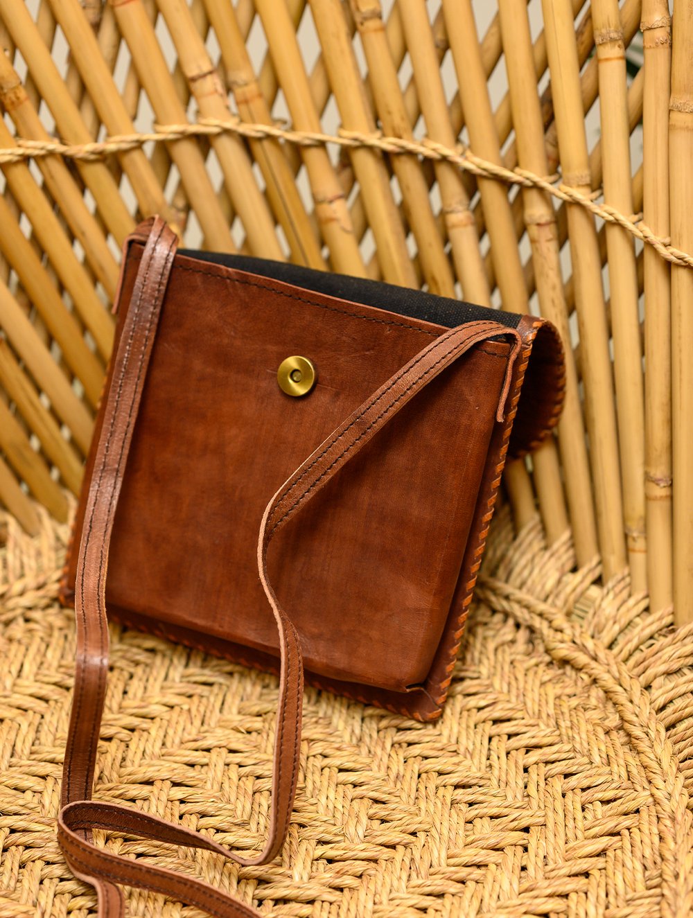 Handcrafted Leather Cross Body Bag With Hand Stitch Detail