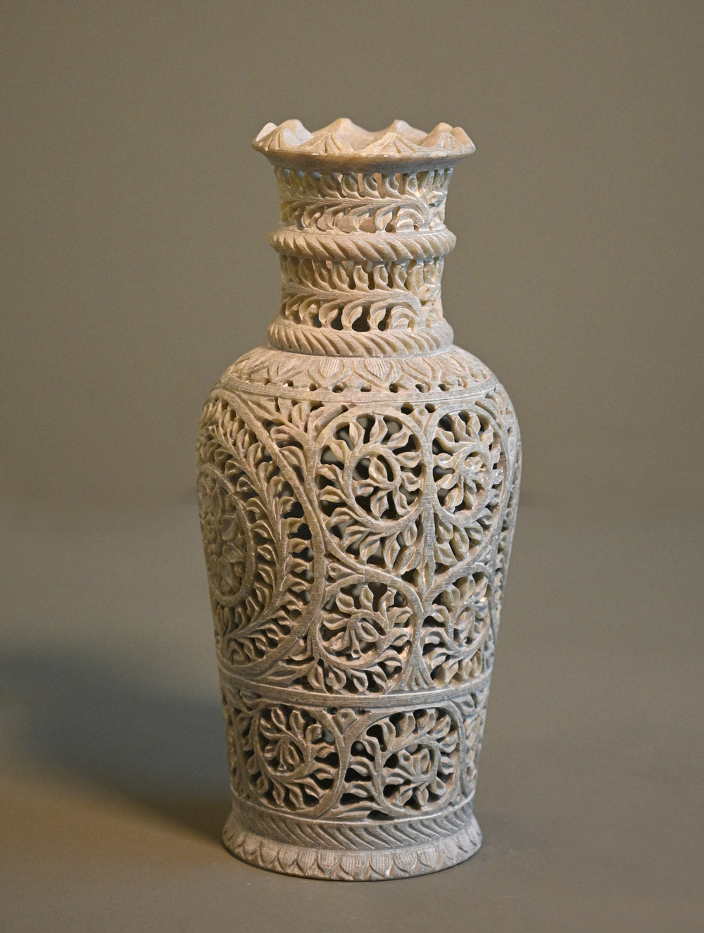 Soapstone Filigree Curio Vase - Blooming Vines 