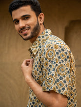 Load image into Gallery viewer, Ajrakh Hand Block Printed Cotton Shirt - Brown Wheels