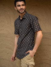 Load image into Gallery viewer, Ajrakh Hand Block Printed Cotton Shirt - Grey Floret