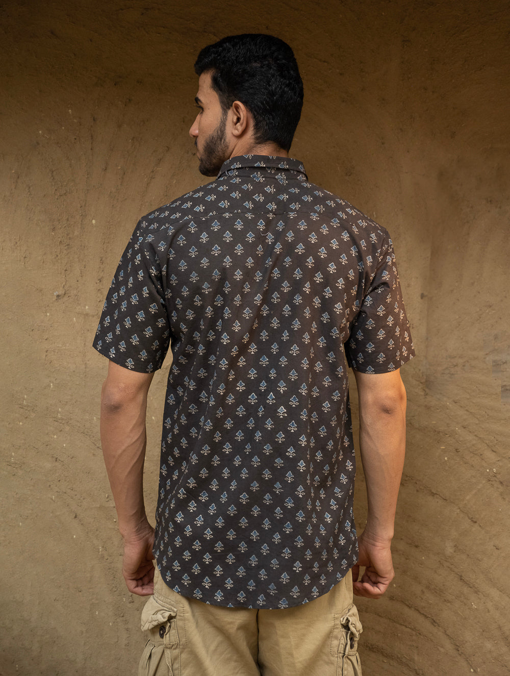 Load image into Gallery viewer, Ajrakh Hand Block Printed Cotton Shirt - Grey Floret