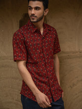 Load image into Gallery viewer, Ajrakh Hand Block Printed Cotton Shirt - Rust Floret
