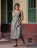 Ajrakh Handblock Printed Summer Dress With Beadwork