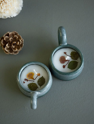 Aromatic Puducherry Wax Candle Cups - Ceramic Cup Candles (Set of 2), Jasmine