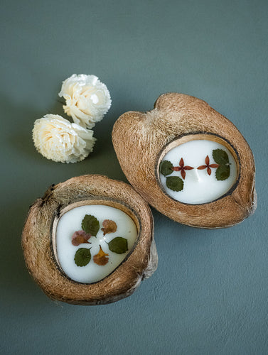 Aromatic Puducherry Wax Candles - Coconut Shells, Jasmine & Lavender (Set of 2)
