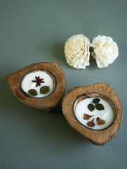 Aromatic Puducherry Wax Candles - Coconut Shells, Lavender & Jasmine  (Set of 2)
