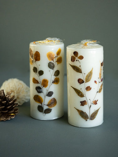 Aromatic Puducherry Wax Candles - Pillars, Jasmine & Lavender (Set of 2)