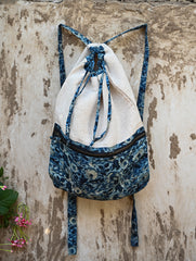 Handwoven Cotton Backpack & Sling Bag  - Indigo florals